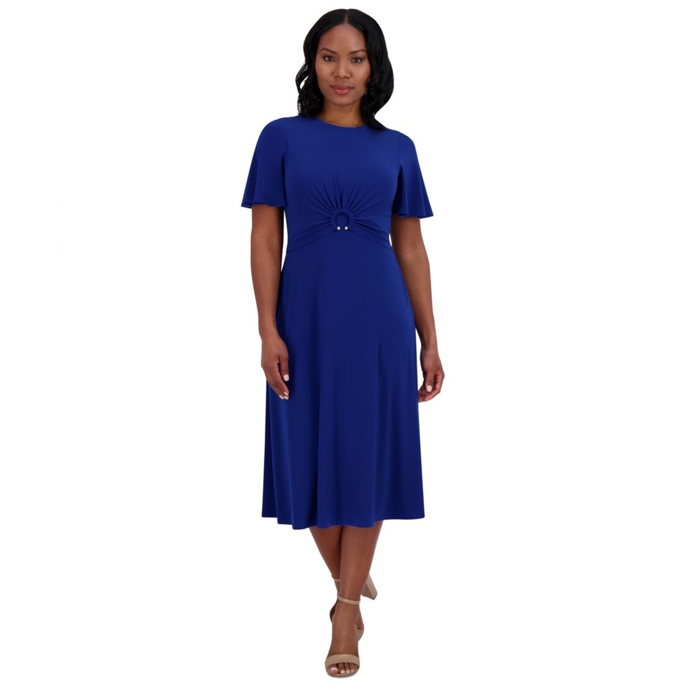 Jessica Howard Petite Royal Blue Jersey Midi Dress 8P NWT Round Neck Classic Fit - Picture 6 of 7